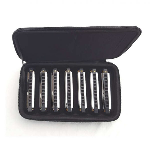 Hohner Bluesband case displaying harmonicas